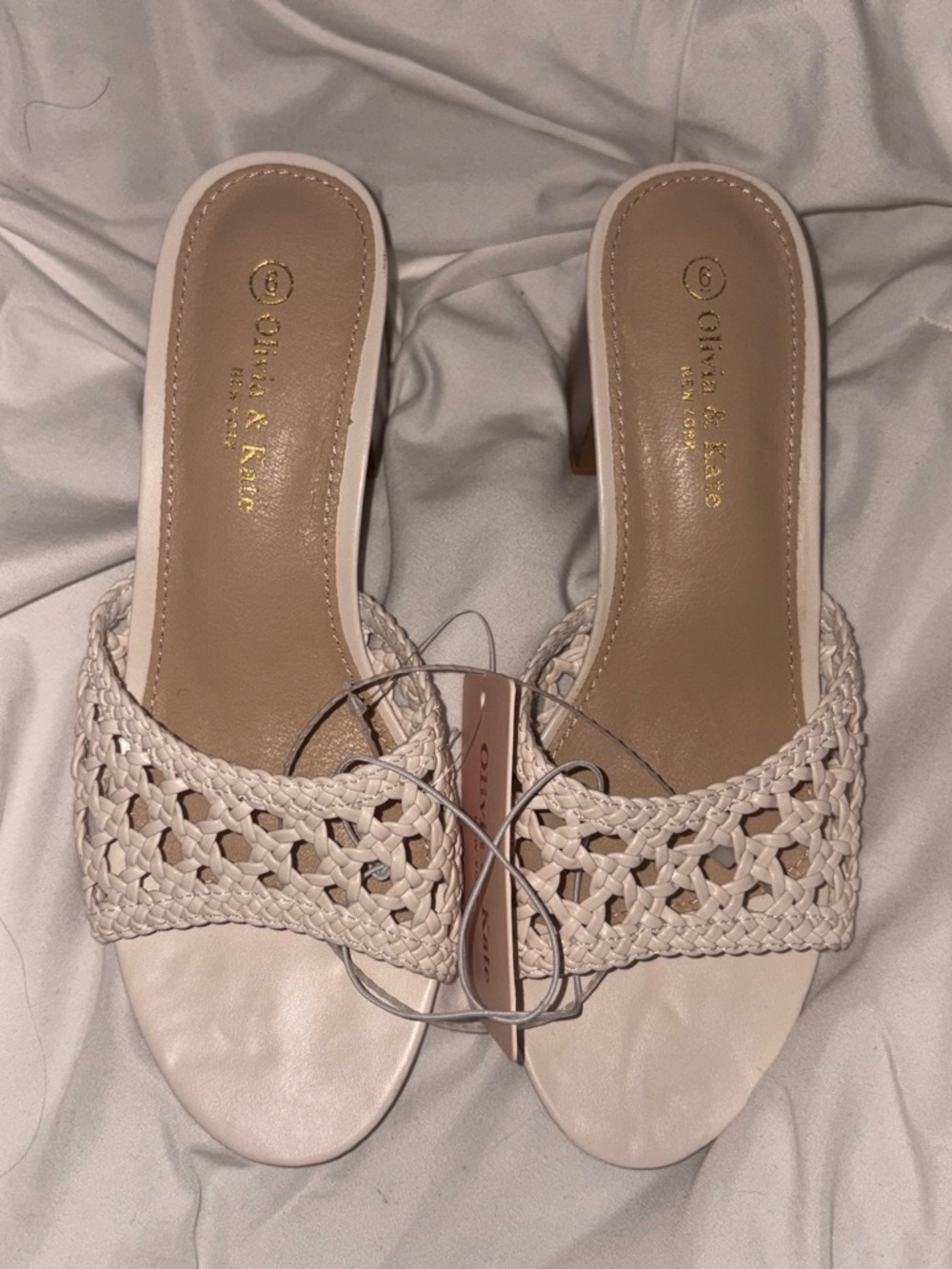 Cream Woven Slide low heel